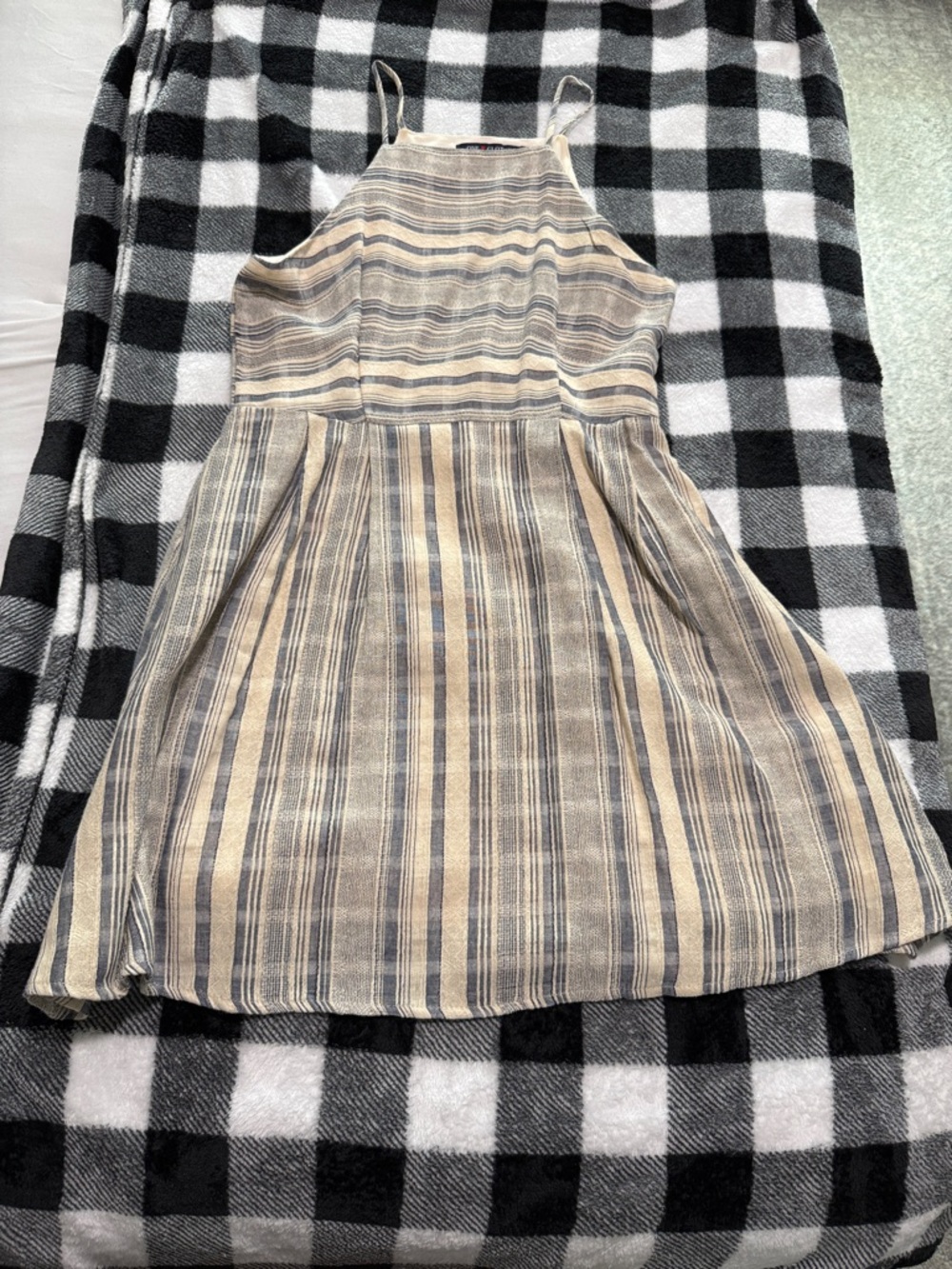 one clothing Beige and Blue Striped Mini Dress